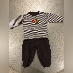 Baby Luigi Pheasant Set. Brown Corduroy pants and striped shirt. 18 M